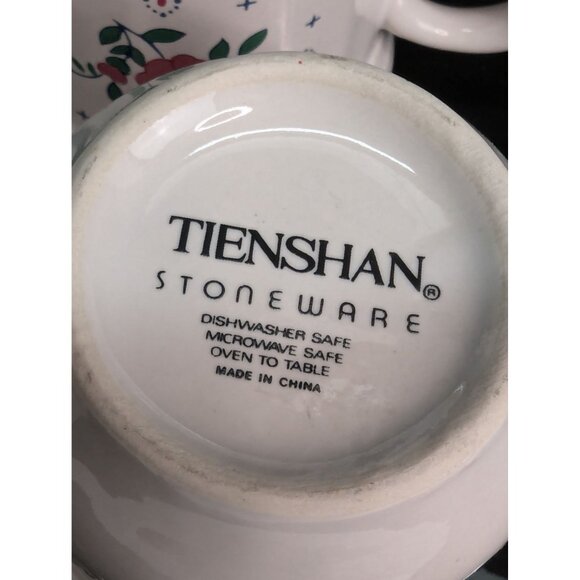 Tienshan Stoneware 2 Sided Floral Cup w/Blue Rim 8 Oz Replacement Lot of 4 - Picture 8 of 8